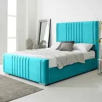 Willard Single Bed Frame with Headboard - Blue, Velvet