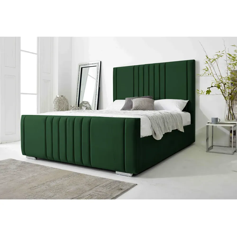 Willard Single Bed Frame with Headboard - Green, Velvet