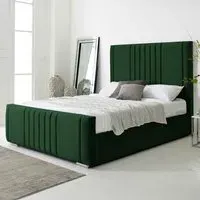 Willard Single Bed Frame with Headboard - Green, Velvet