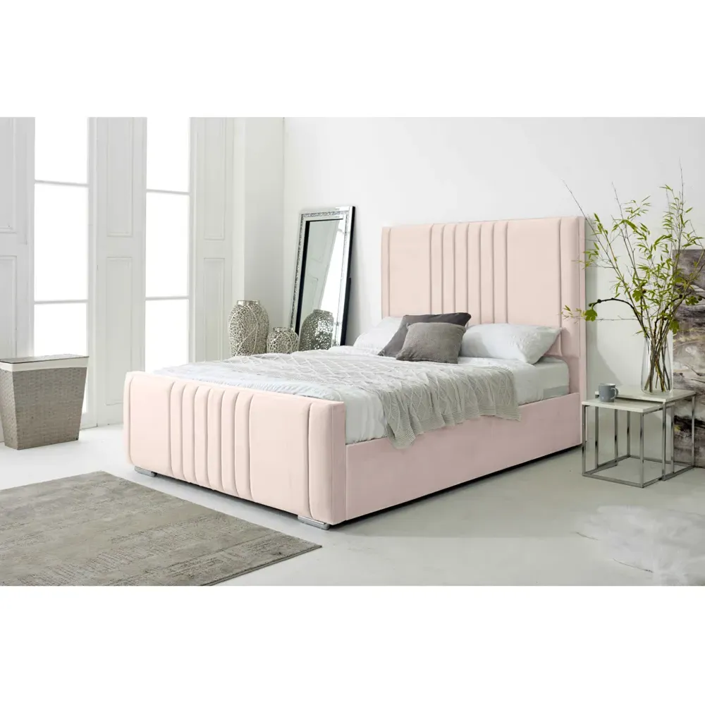 Willard Single Bed Frame with Headboard - Pink, Velvet