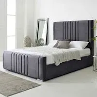 Willard Small Double Bed Frame with Headboard - Grey, Velvet