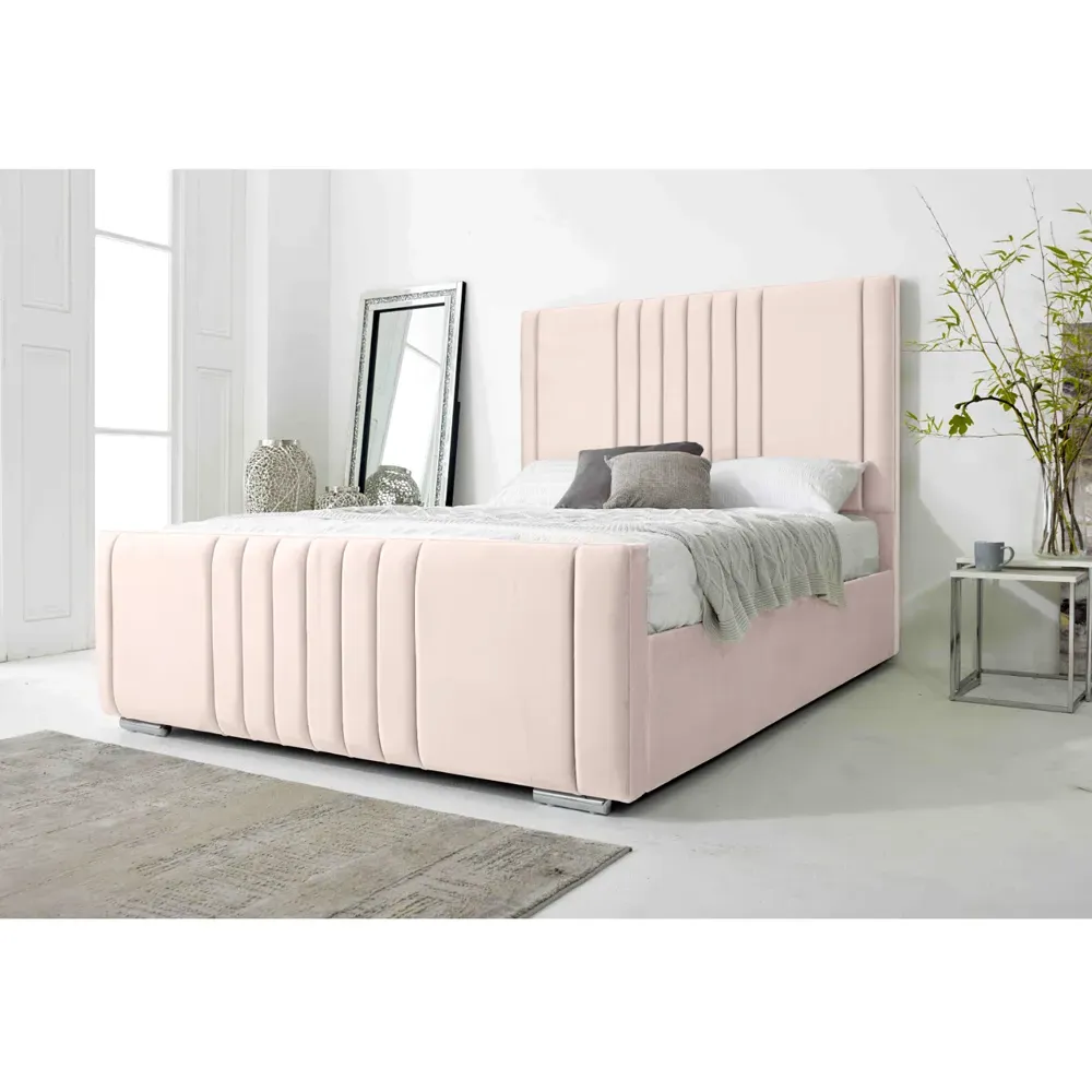 Willard Small Double Bed Frame with Headboard - Pink, Velvet