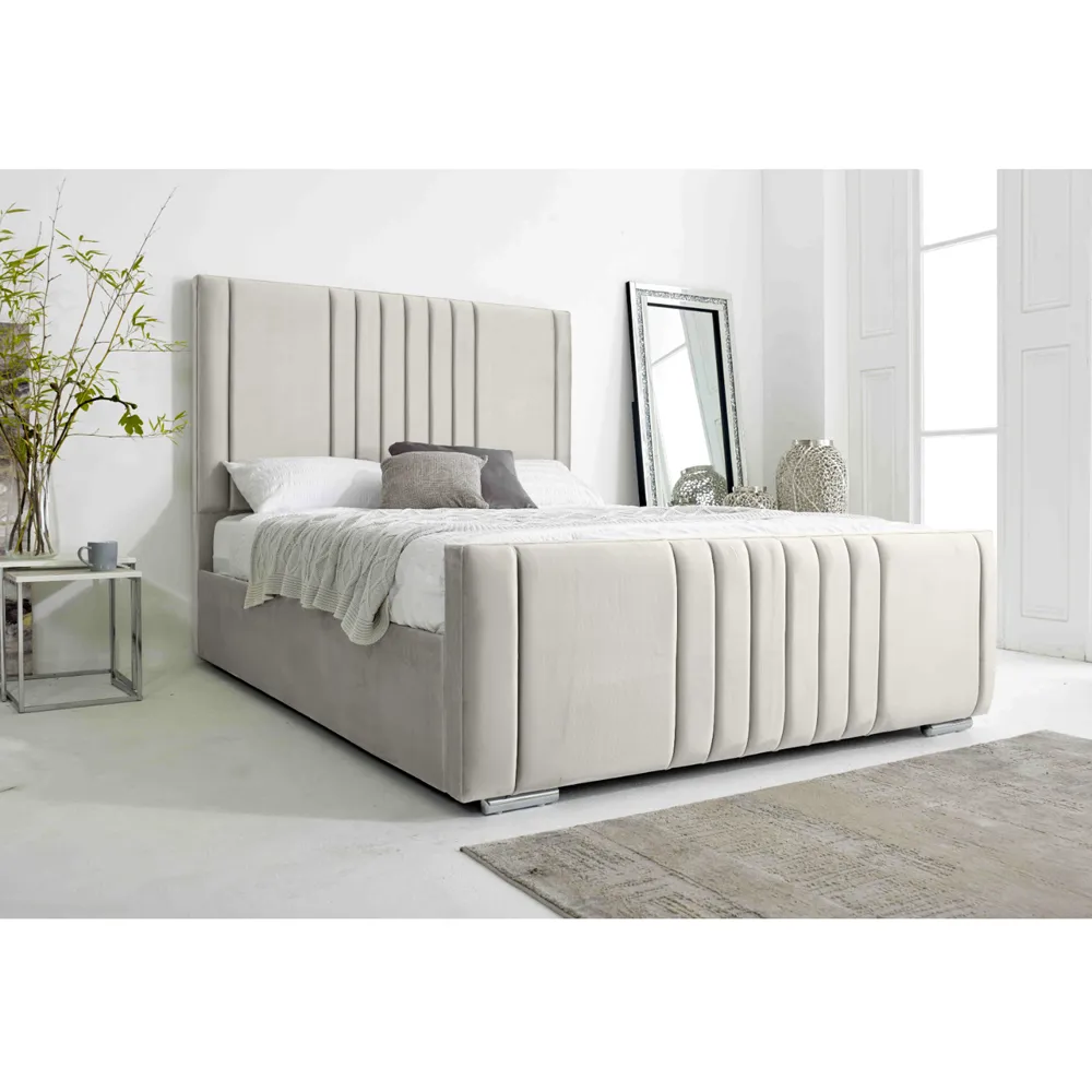 Willard Small Double Bed Frame with Headboard - Silver, Velvet