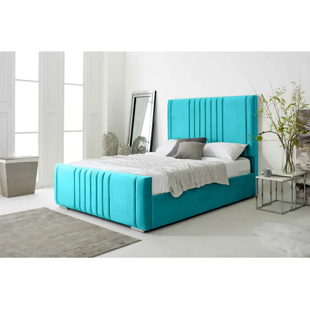 Willard Super King Bed Frame with Headboard - Blue, Velvet