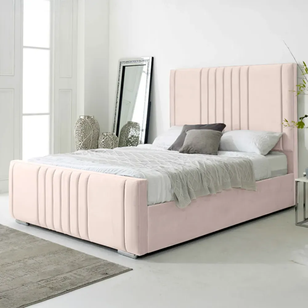 Willard Super King Bed Frame with Headboard - Pink, Velvet