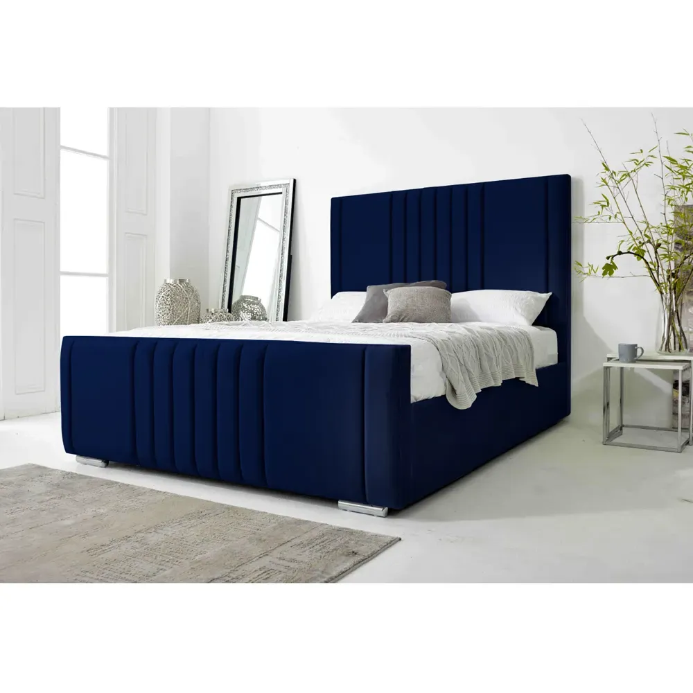 Willard Super King Size Bed Frame with Headboard - Blue, Velvet