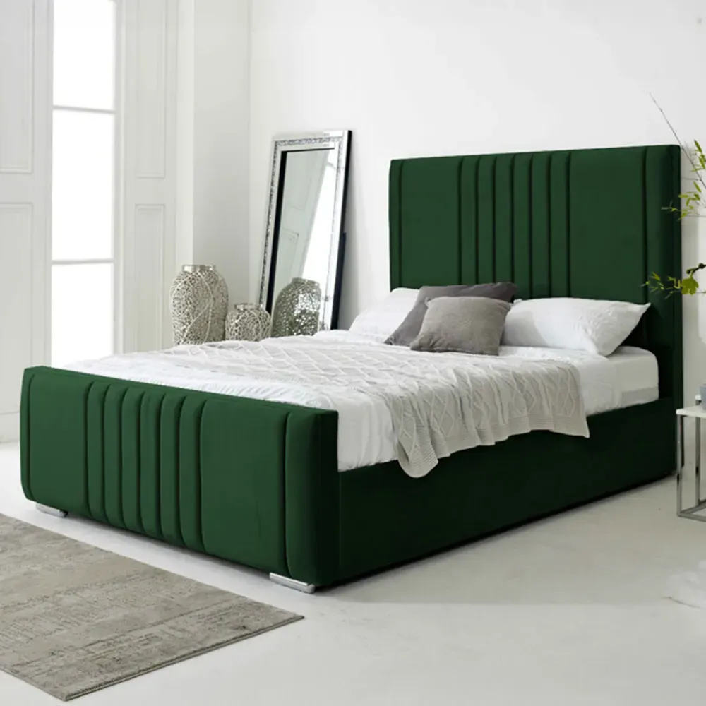 Willard Super King Size Bed Frame with Headboard - Green, Velvet