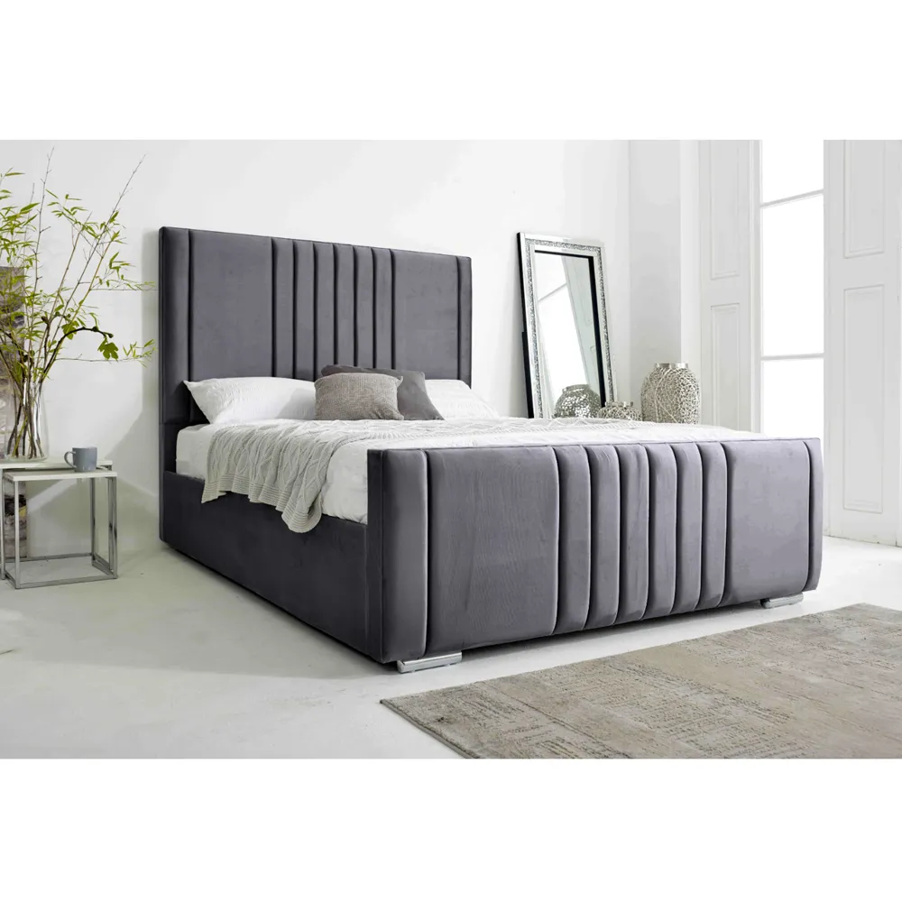 Willard Super King Size Bed Frame with Headboard - Grey, Velvet