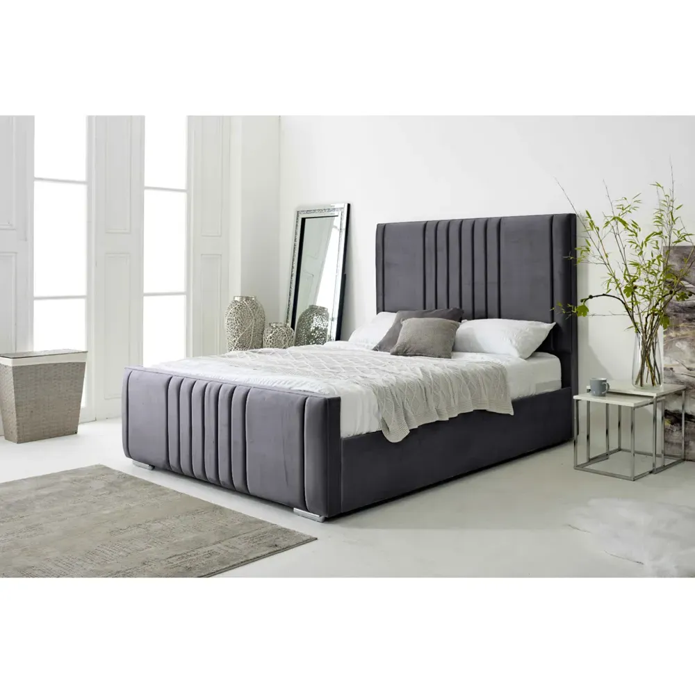 Willard Super King Size Bed Frame with Headboard - Grey, Velvet