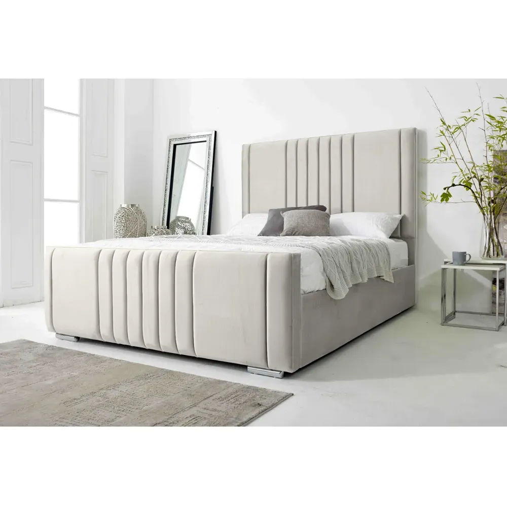 Willard Super King Size Bed Frame with Headboard - Silver, Velvet