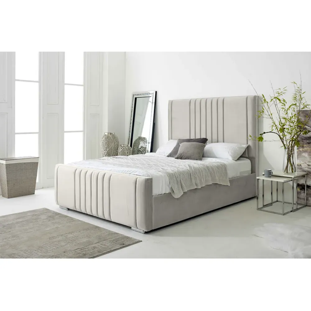 Willard Super King Size Bed Frame with Headboard - Silver, Velvet