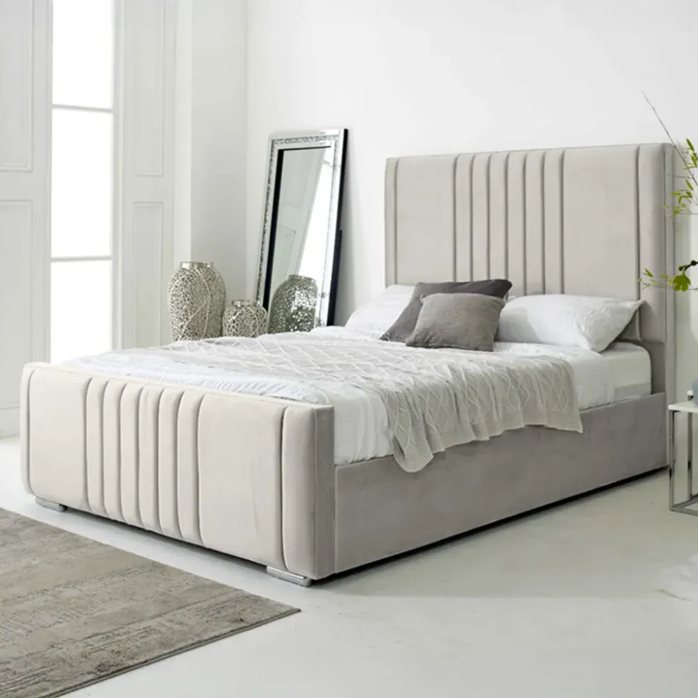 Willard Super King Size Bed Frame with Headboard - Silver, Velvet