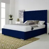 Woodlake Double Bed Frame with Chesterfield Headboard - Blue, Velvet