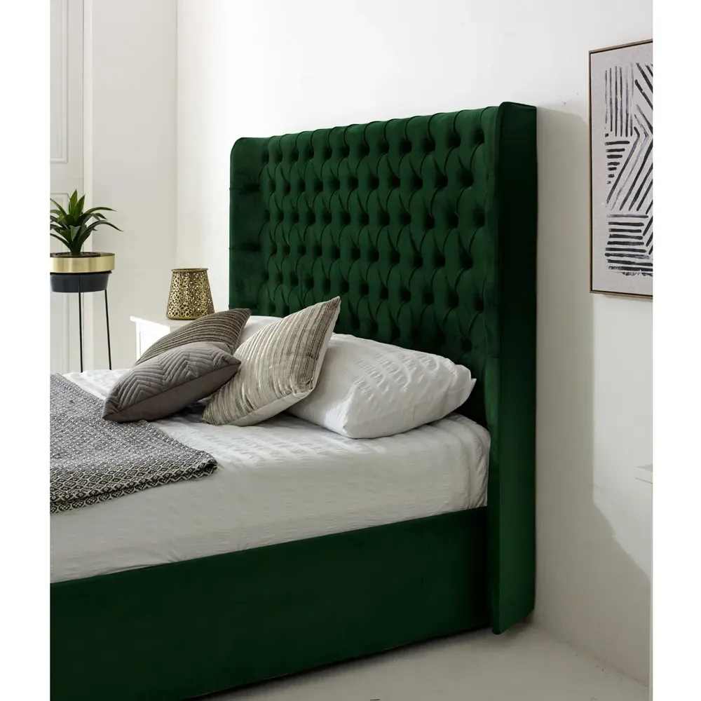 Woodlake Double Bed Frame with Chesterfield Headboard - Green, Velvet