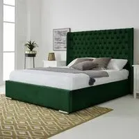 Woodlake Double Bed Frame with Chesterfield Headboard - Green, Velvet