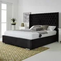 Woodlake King Size Bed Frame with Chesterfield Headboard - Black, Velvet