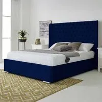 Woodlake King Size Bed Frame with Chesterfield Headboard - Blue, Velvet