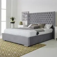 Woodlake King Size Bed Frame with Chesterfield Headboard - Grey, Velvet