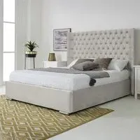 Woodlake King Size Bed Frame with Chesterfield Headboard - Silver, Velvet