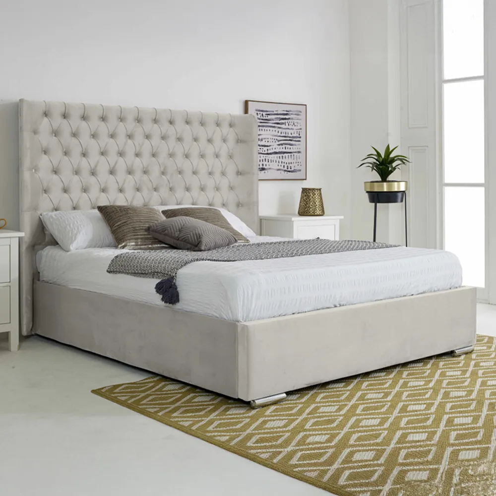 Woodlake King Size Bed Frame with Chesterfield Headboard - Silver, Velvet