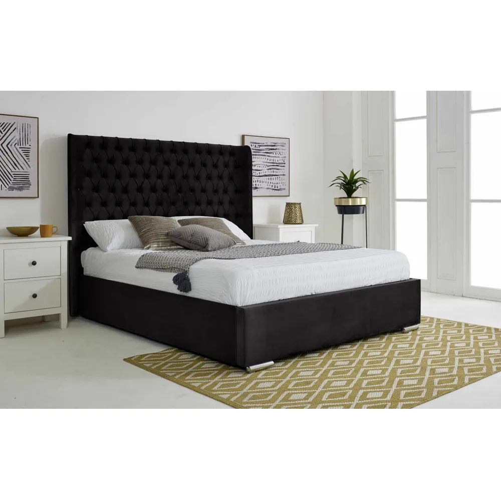 Woodlake Single Bed Frame with Chesterfield Headboard - Black, Velvet