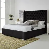 Woodlake Single Bed Frame with Chesterfield Headboard - Black, Velvet