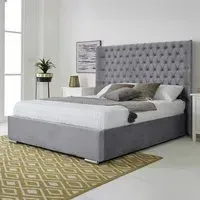 Woodlake Single Bed Frame with Chesterfield Headboard - Grey, Velvet