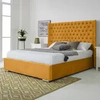 Woodlake Single Bed Frame with Chesterfield Headboard - Yellow, Velvet