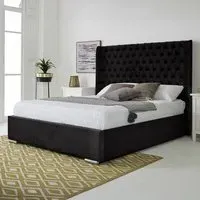 Woodlake Small Double Bed Frame with Chesterfield Headboard - Black, Velvet