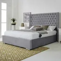 Woodlake Small Double Bed Frame with Chesterfield Headboard - Grey, Velvet