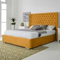 Woodlake Small Double Bed Frame with Chesterfield Headboard - Mustard, Velvet