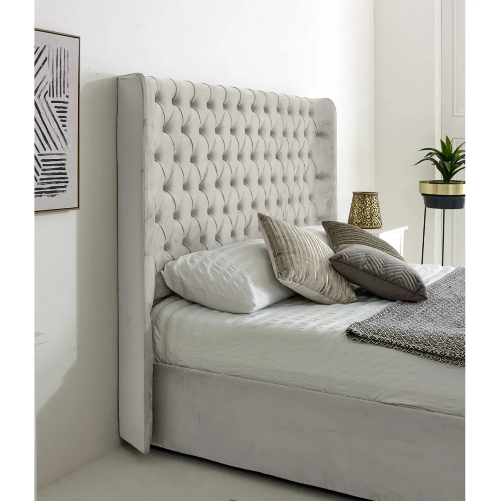 Woodlake Small Double Bed Frame with Chesterfield Headboard - Silver, Velvet