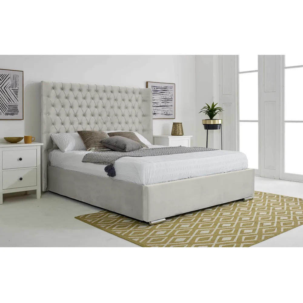 Woodlake Small Double Bed Frame with Chesterfield Headboard - Silver, Velvet