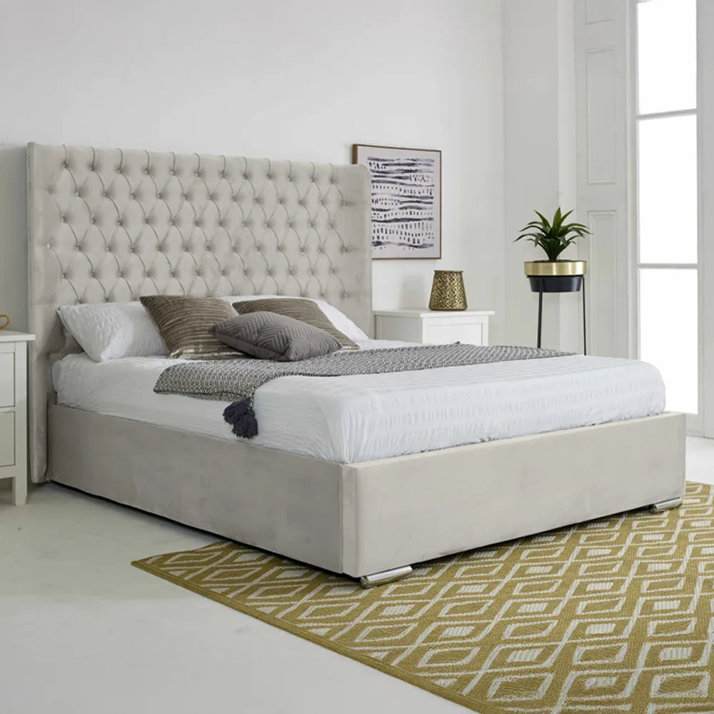 Woodlake Small Double Bed Frame with Chesterfield Headboard - Silver, Velvet