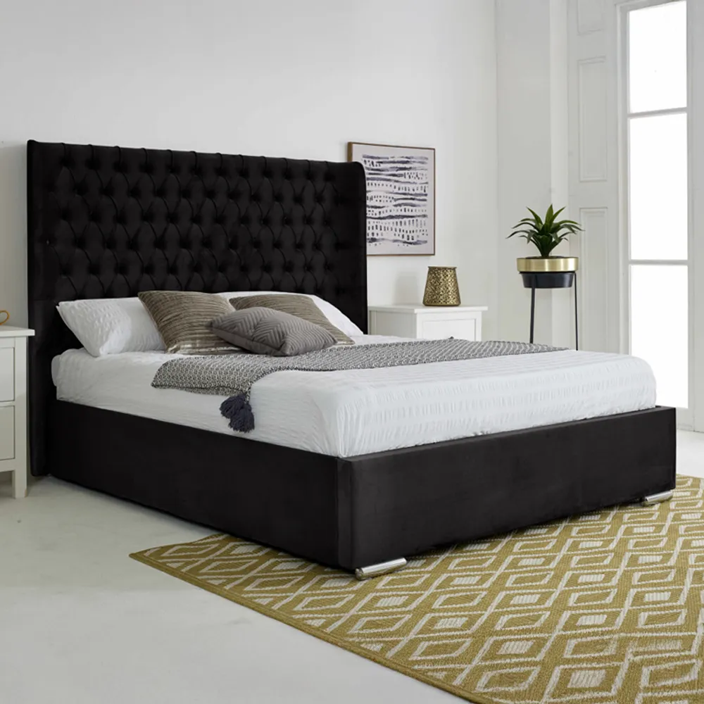 Woodlake Super King Size Bed Frame with Chesterfield Headboard - Black, Velvet
