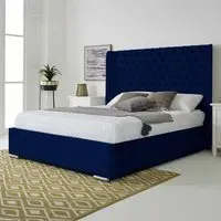 Woodlake Super King Size Bed Frame with Chesterfield Headboard - Blue, Velvet
