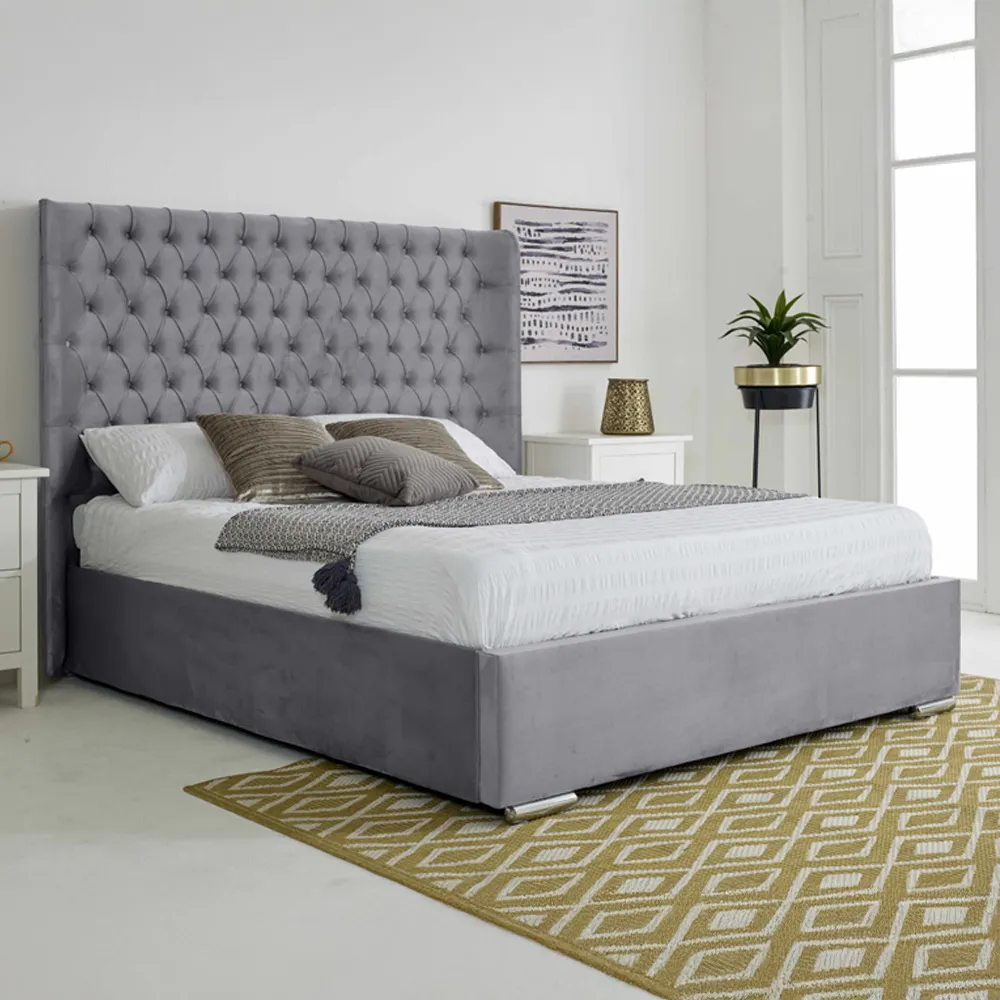 Woodlake Super King Size Bed Frame with Chesterfield Headboard - Grey, Velvet
