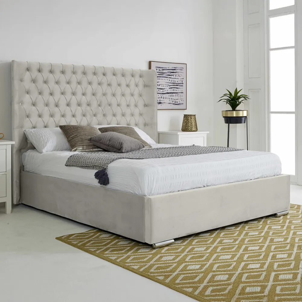 Woodlake Super King Size Bed Frame with Chesterfield Headboard - Silver, Velvet
