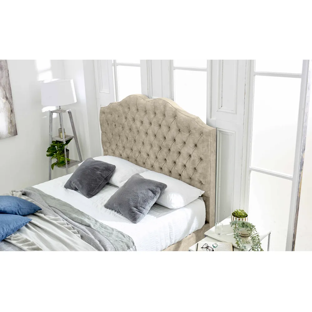 Kenwood Double Bed Frame with Waved Headboard - Cream, Fabric