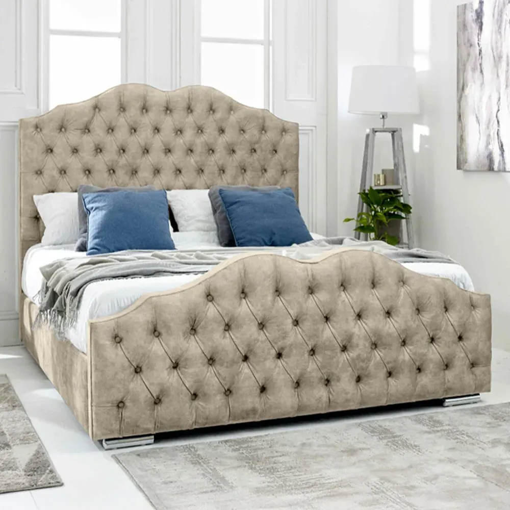 Kenwood Double Bed Frame with Waved Headboard - Cream, Fabric