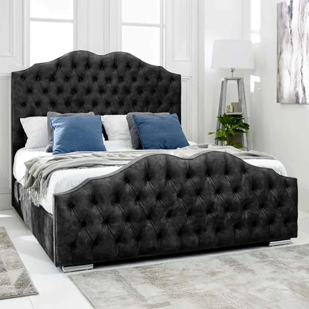 Kenwood Double Bed Frame with Waved Headboard - Grey, Fabric