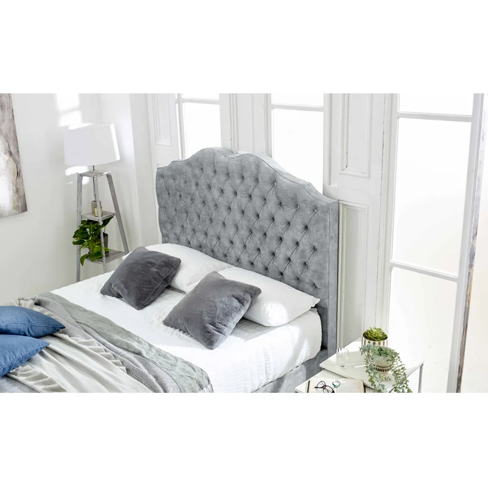 Kenwood Double Bed Frame with Waved Headboard - Silver, Marble