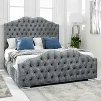 Kenwood King Size Bed Frame with Waved Headboard - Blue, Fabric