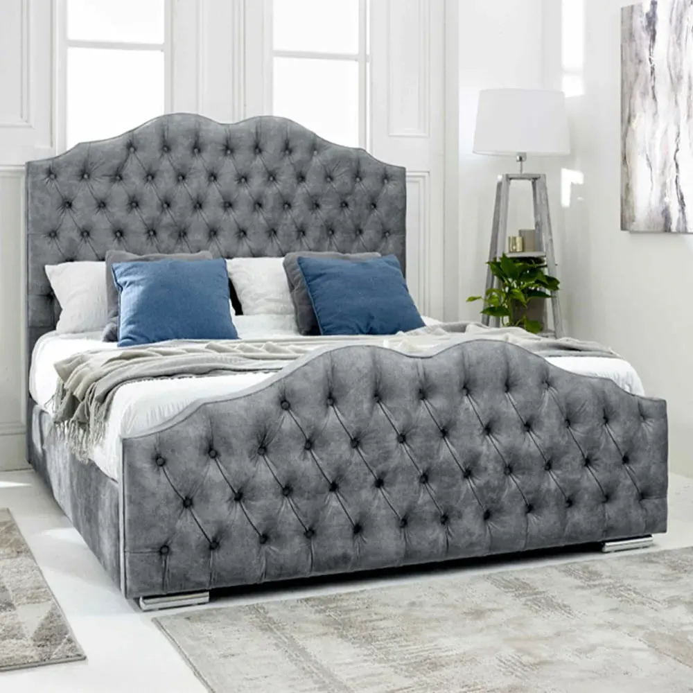 Kenwood King Size Bed Frame with Waved Headboard - Blue, Fabric