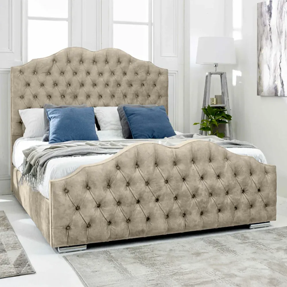 Kenwood King Size Bed Frame with Waved Headboard - Cream, Fabric