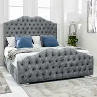 Kenwood Single Bed Frame with Waved Headboard - Blue, Fabric