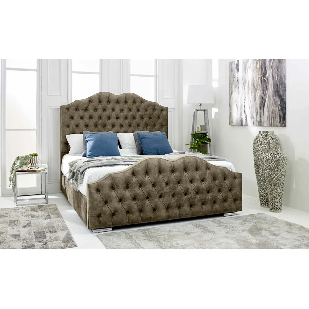 Kenwood Single Bed Frame with Waved Headboard - Cream, Fabric