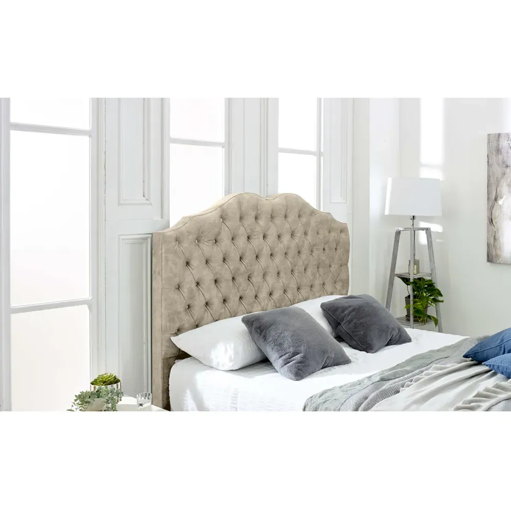 Kenwood Single Bed Frame with Waved Headboard - Cream, Fabric
