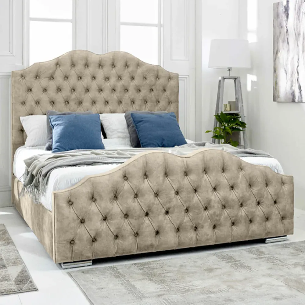 Kenwood Single Bed Frame with Waved Headboard - Cream, Fabric