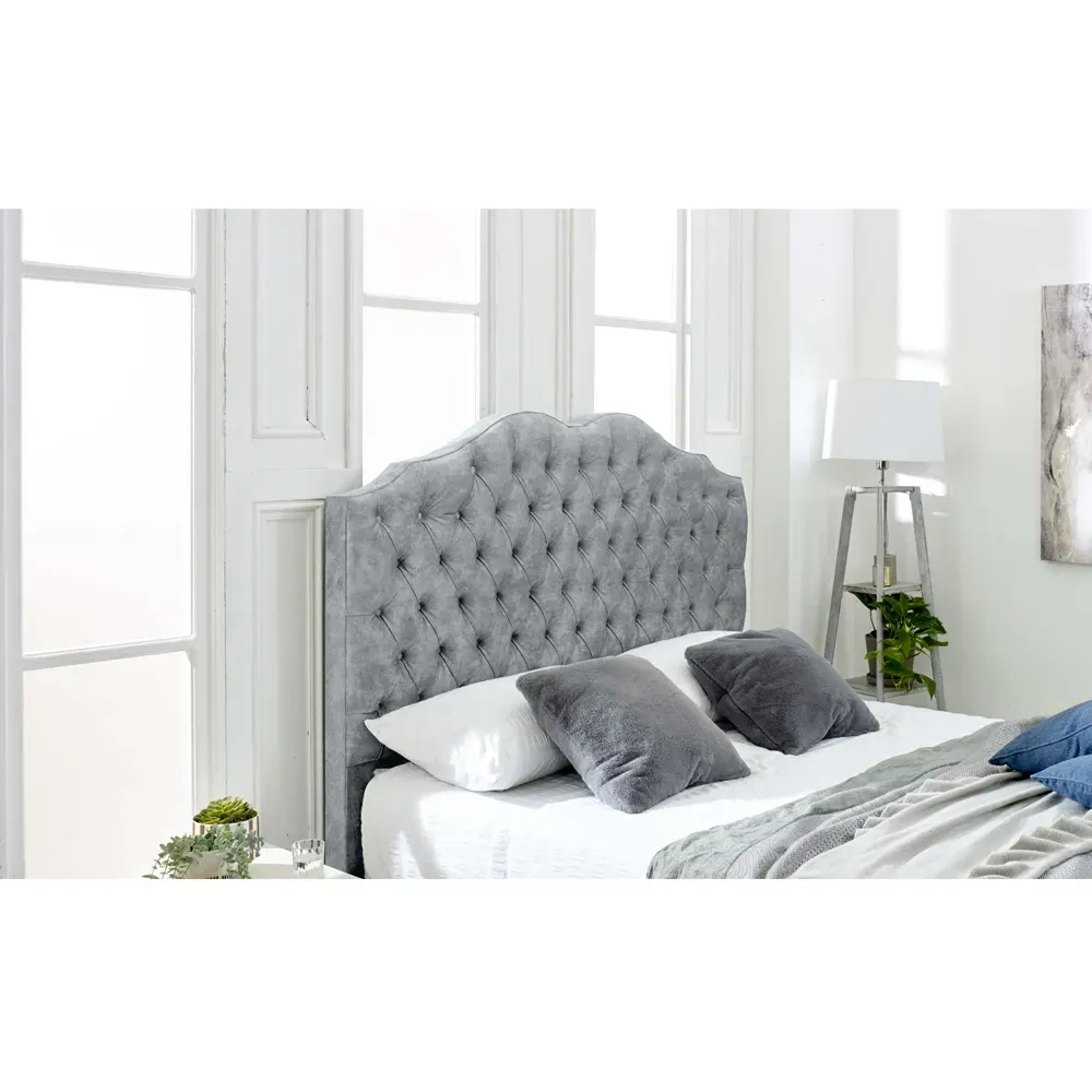 Kenwood Single Bed Frame with Waved Headboard - Silver, Marble
